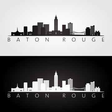 Baton Rouge USA skyline and landmarks silhouette, black and white design, vector illustration.