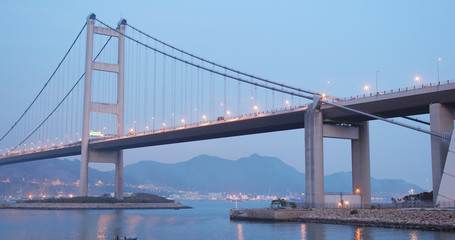 Tsing Ma bridge in Hong Kong at night