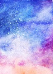 Watercolor colorful starry space galaxy nebula background pattern texture