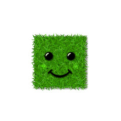 Green grass square field 3D. Face smile. Smiley grassy icon, isolated white background. Ecology concept. Smiling sign. Symbol eco lawn, nature, safe environment, healthy, spring. Vector illustration