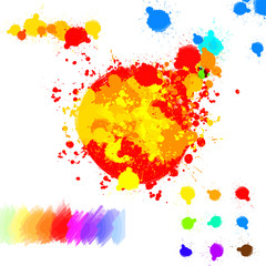 Set of various colorful ink splatter drops