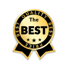 Ribbon award best price label. Gold ribbon award icon isolated white background. Best quality golden label for badge, medal, best choice, price, certificate guarantee product. Vector illustration