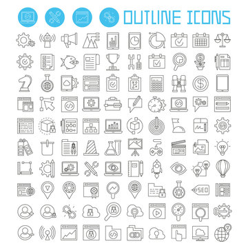 seo and development icons set, internet marketing icons, outline theme vector icons