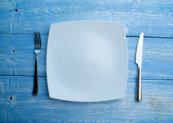 Plate, fork, spoon