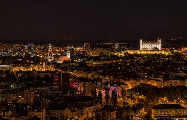 Night romantic cityscape of Bratislava capitol, Slovakia