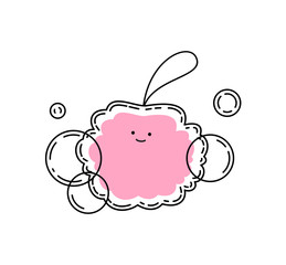 Pink doodle sponge with bubbles, vector