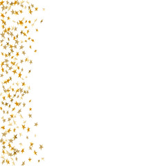 Gold star confetti celebration isolated on white background. Falling stars golden abstract pattern decoration. Glitter confetti Christmas card, New Year. Shiny sparkles. Vector illustration