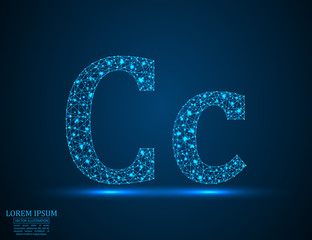 English letters abstract font consists 3d of triangles, lines, dots and connections. Vector illustration EPS 10.