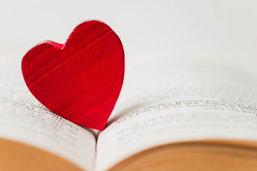 Red heart on the book. Concept : Valentines day, love, love reading