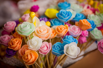 Hand made colorful party decoration flowers detail