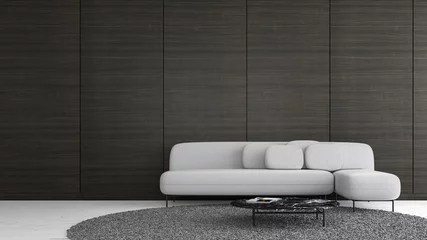 Fotobehang Scandinavisch Modern interior living room wood wall with sofa template for mock up 3d rendering. minimal living room design  © moospacestudio