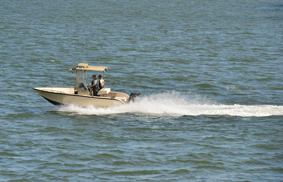 A high powered motor launch in Charleston Harbour