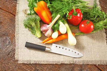 Fresh vegetables on a clean wooden table