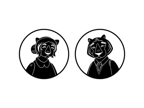 Vector cute tiger and tigress characters