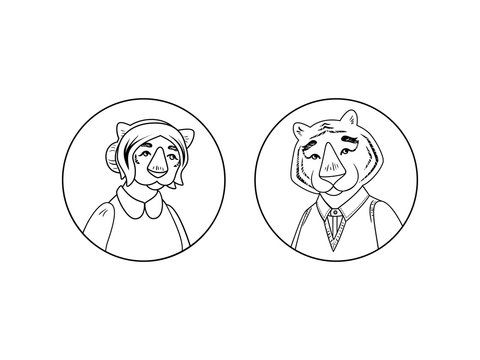 Vector cute tiger and tigress characters