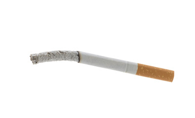 Smoked cigarette isolated on white background.