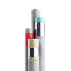 different plastic water pipes in layers 3d render on white