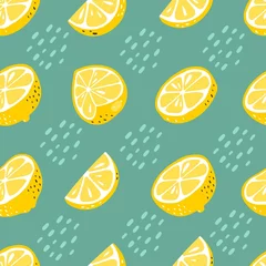 Photo sur Plexiglas Citrons Motif d& 39 été sans couture avec des tranches et des citrons entiers. Illustration vectorielle.