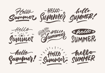 hello summer vintage roughen hand lettering typography and illustration bundle © joyjojojoy