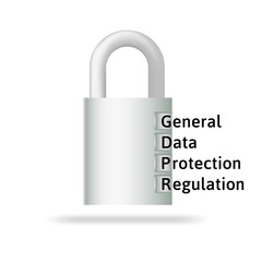 GDPR, concept illustration. Digital padlock for your data. General Data Protection Regulation. Personal data protection. Vector realistic illustration, isolated on white background.