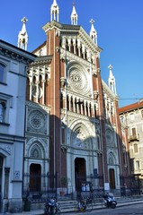 Fototapeta na wymiar Turin, Italy, Piedmont 21 April 2018. The Church of Jesus Nazareno, taken from the square in front in the late afternoon. The parish has always been managed by the doctrinal fathers.