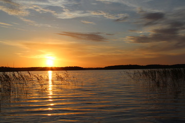 Sunset on lake, Mazury