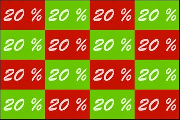 Coupons with 20 percent discount in red and green