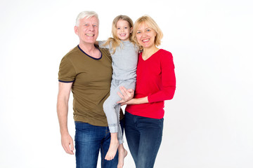 Happy cheerful family. Dad, mom and daughter.