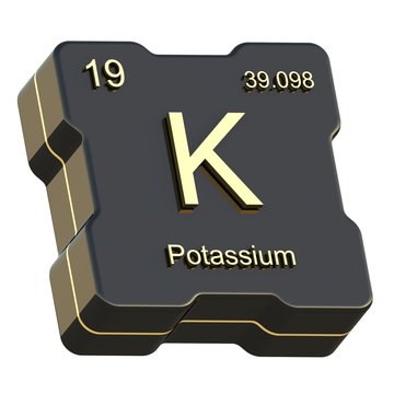 Potassium element symbol from periodic table on futuristic black icon isolated on white background