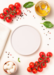 Tomatoes, basil, mozzarella cheese. Caprese salad ingredients