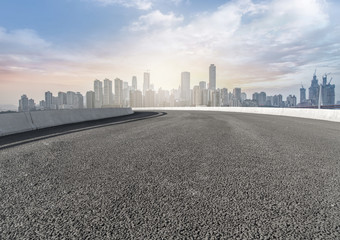 Urban square road and skyline of architectural landscape