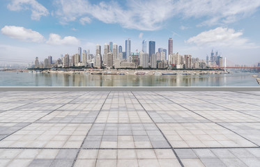 Obraz premium Urban square road and skyline of architectural landscape