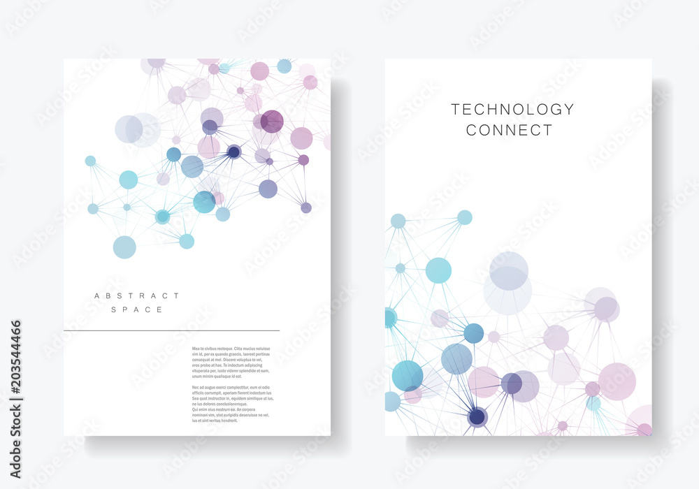 Poster modern geometric templates with connected lines and dots technology design