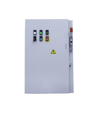  Electrical control cabinet on white background . Clipping path.