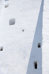 Details of the small windows of the monastery of Panagia Hozoviotissa