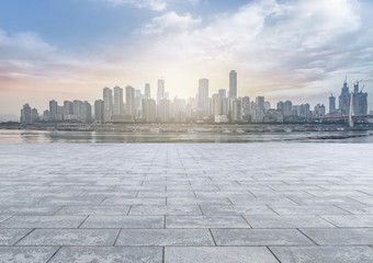 Urban square road and skyline of architectural landscape