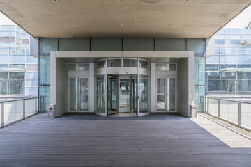 The entrance of the commercial building office in the financial district