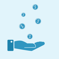 golden coin with dollar sign falling to hand