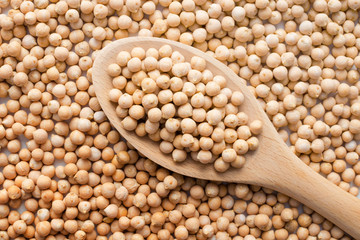 dry raw chickpeas in a spoon