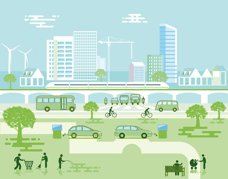 &Ouml;kologische Stadt mit Elektro-Fahrzeugen