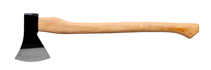 black ax with wooden handle isolated on white