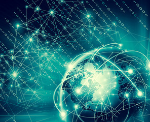 Best Internet Concept of global business. Globe, glowing lines on technological background. Wi-Fi, rays, symbols Internet, 3D illustration