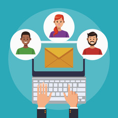 Online customer service and support from computer vector illustration graphic design