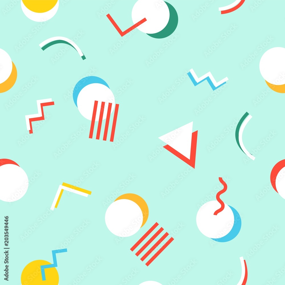 Poster seamless pattern with 80s memphis style geometric repeating ornament