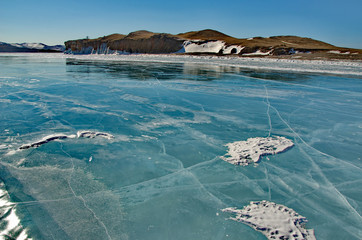 Russia. Eastern Siberia. The unique beauty of transparent ice of lake Baikal.