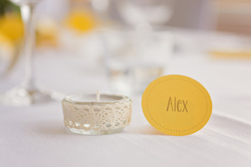 Alex celebration name tag with candle