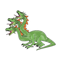 Three heads dragon fantastic creature cartoon vector illustration graphic design