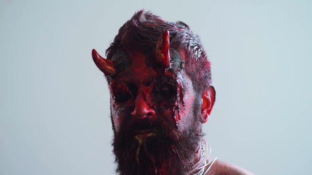 Devil vampire portrait. Halloween red devil monster. Krampus. Christmas devils. Halloween.