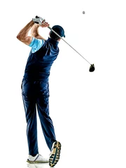 Aluminium Prints Golf one caucasian man golfer golfing in studio isolated on white background