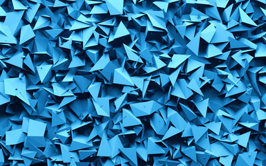 3D rendering blue color triangle geometrical chaos background - obrazy, fototapety, plakaty